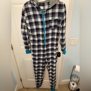Long Sleeve Plaid Pajama Onsie W/ Hood